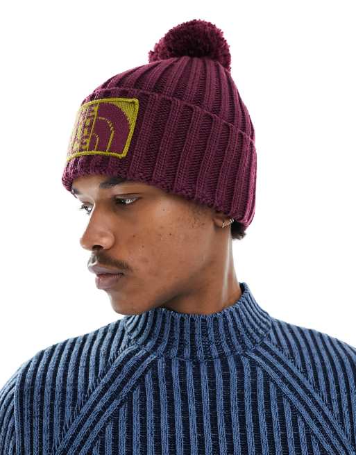 The North Face Heritage Ski Tuke chunky knit beanie in burgundy, 3 of 4