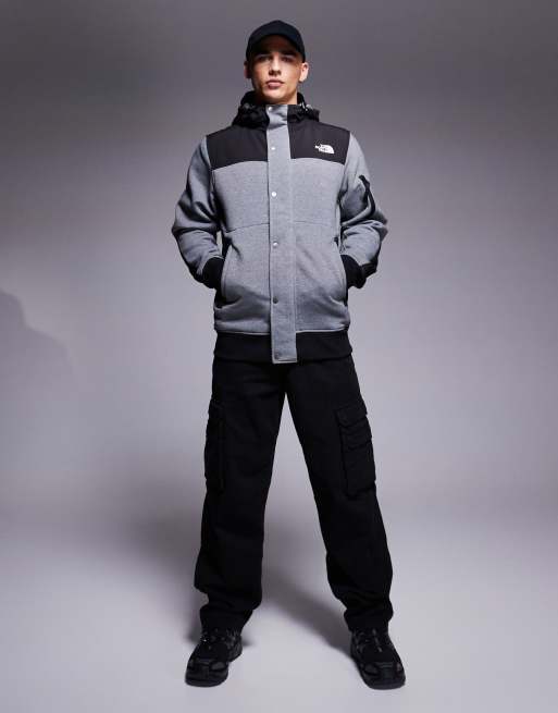 The North Face Highrail fleece insulated hooded jacket in gray heather and black