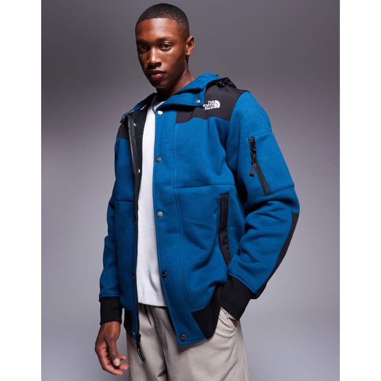 The North Face Highrail fleece insulated hooded jacket in petrol blue and  black