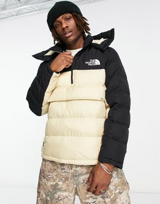 The North Face Himalayan insulated overhead hooded puffer in stone and black