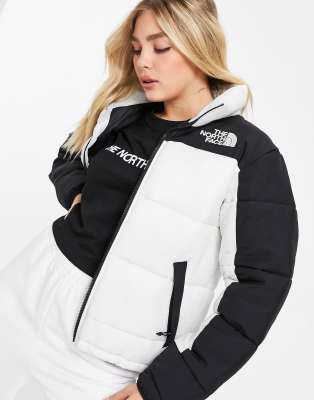 white and gray north face jacket
