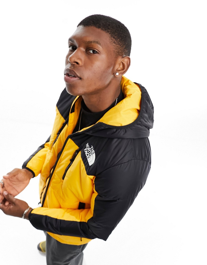 The North Face Himalayan light synthetic hooded puffer jacket in yellow and black