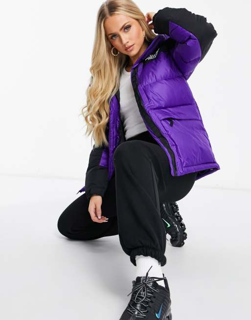 Black and store purple puffer jacket