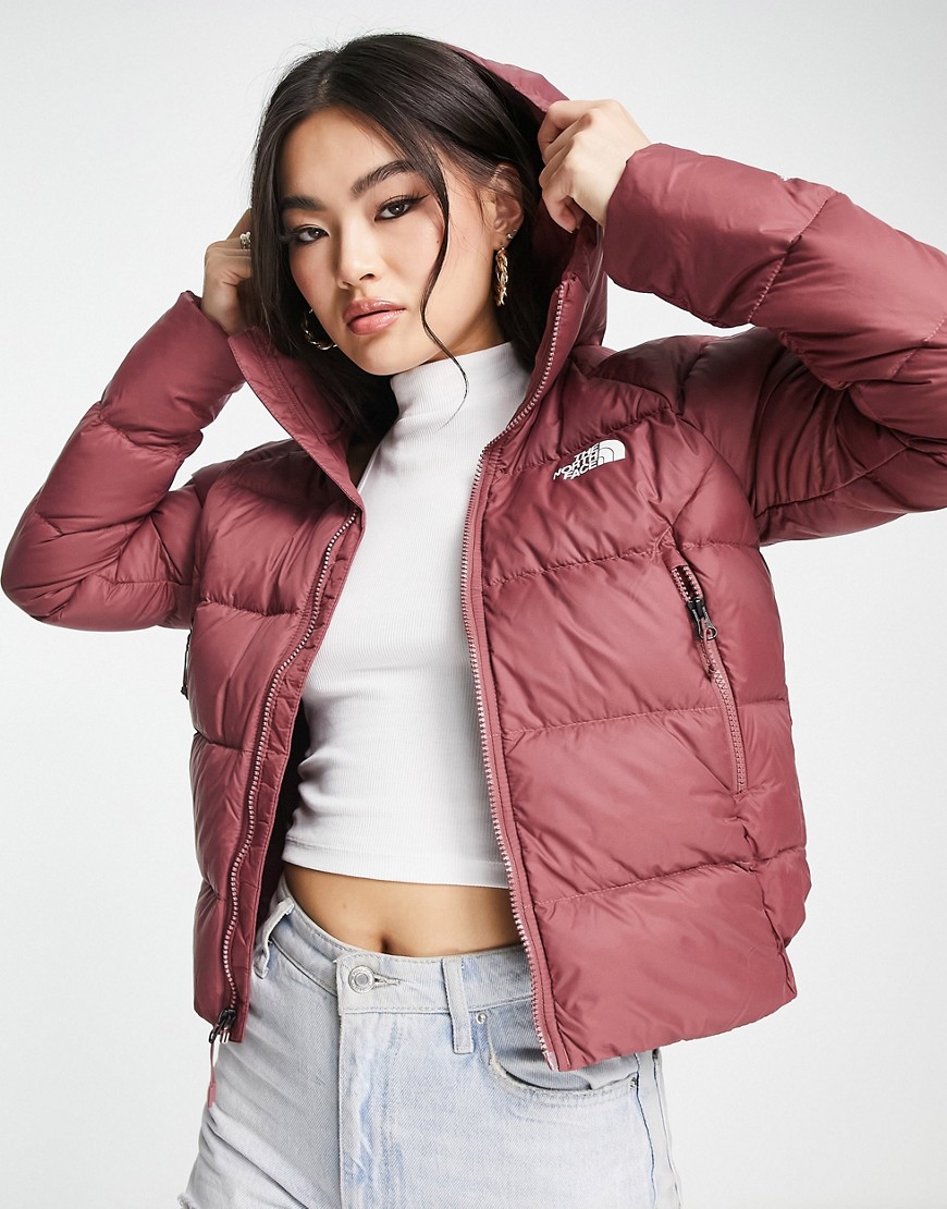 The North Face Hyalite down hooded puffer jacket in pink
