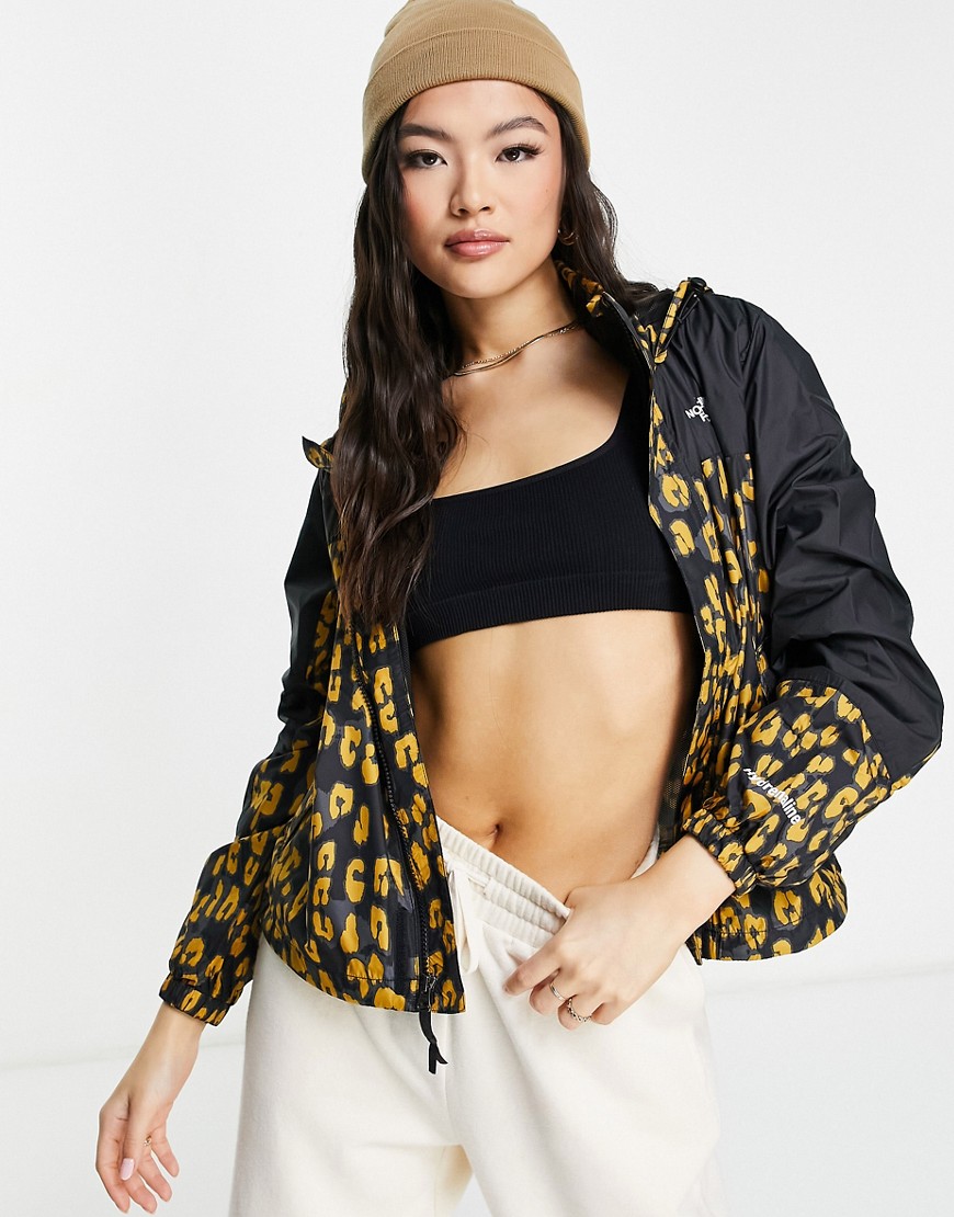 The North Face Hydrenaline leopard print wind jacket in black/yellow