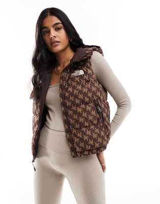 The North Face Hydrenalite Down Hooded Vest In Monogram Brown