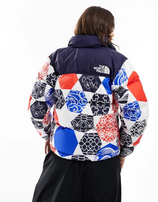 North face red store and blue jacket