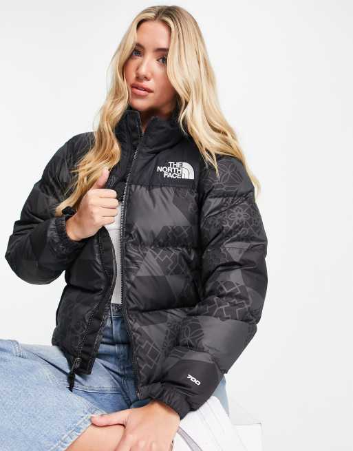 The North Face Nuptse Cropped High Pile Fleece Down Jacket In Black ...