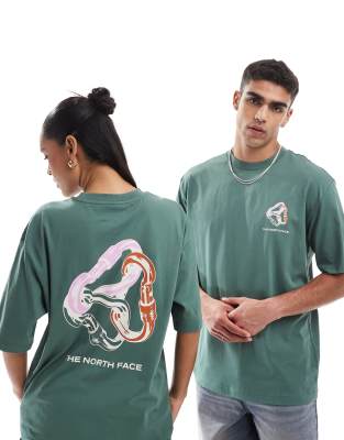 The North Face - Interlock Carabiner - Oversize-T-Shirt in verwaschenem Grün mit Rückenprint