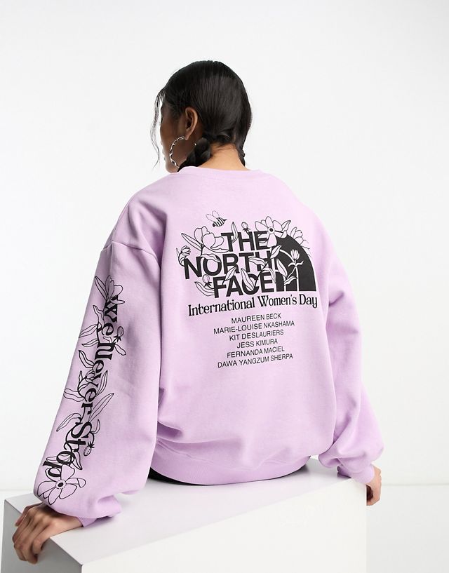 The North Face International Womens Day oversized back print sweatshirt in lilac