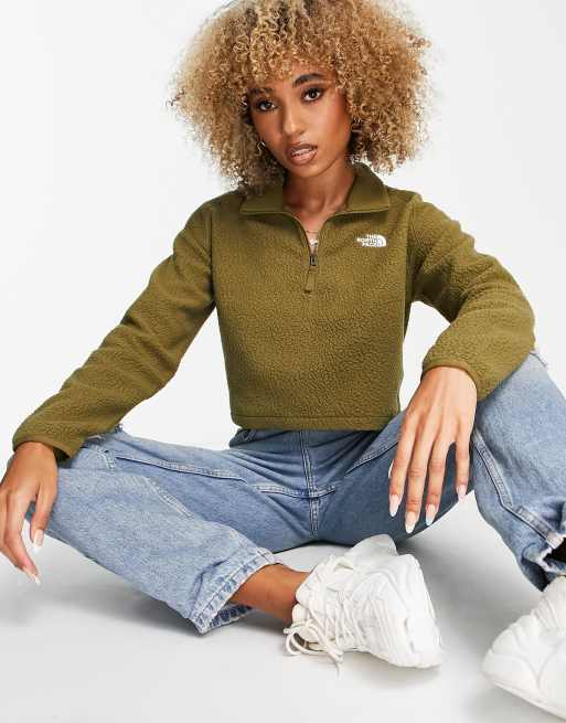 The North Face – Kakigrön, kort fleecetröja i fårskinnsimitation med 1/4-lång dragkedja – Endast hos ASOS