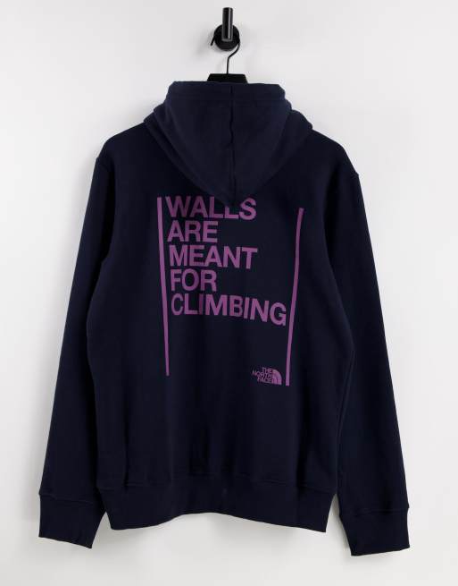 The North Face – Kapuzenpullover in Marineblau mit „Walls Are Meant For  Climbing“-Print | ASOS
