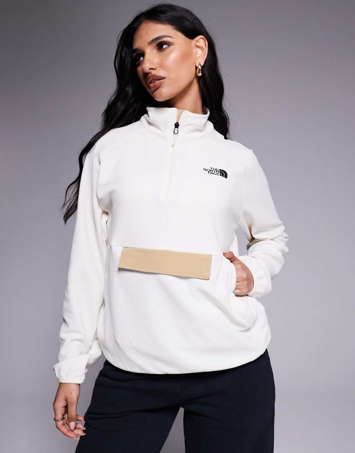 The North Face Kecha packable 1/4 jacket in off white exclusive to ASOS
