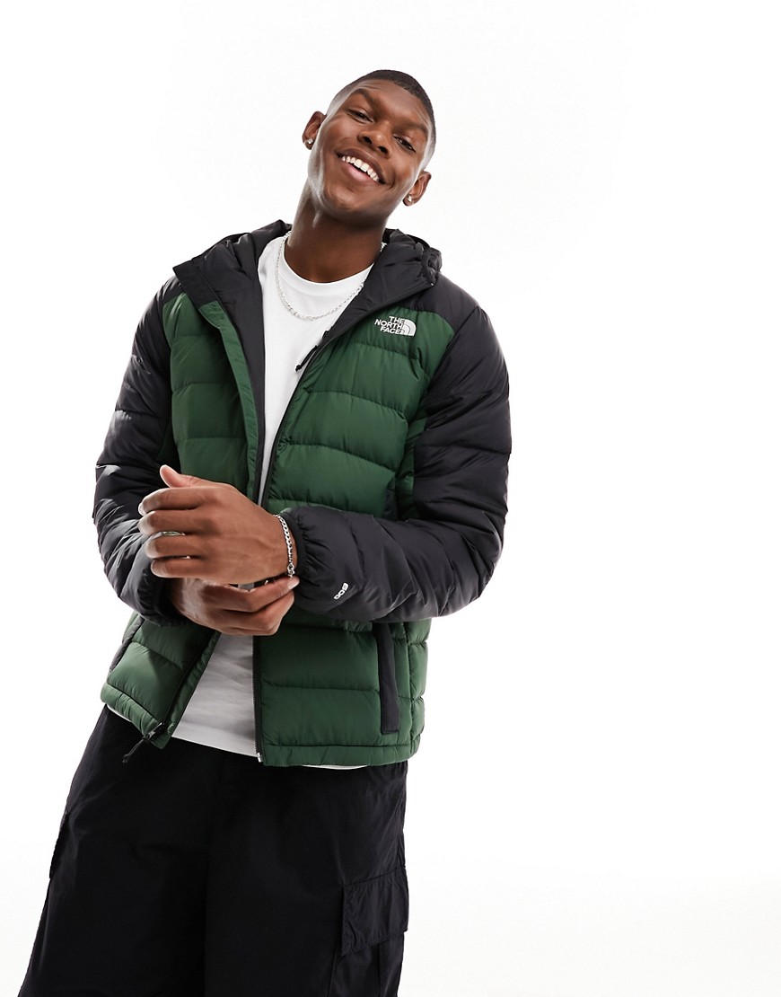 The North Face Lapaz hooded down packable puffer jacket in pine green and black