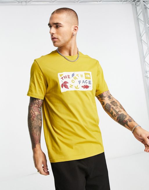 The North Face Leaf Drawing chest print t-shirt in yellow Exclusive at ...