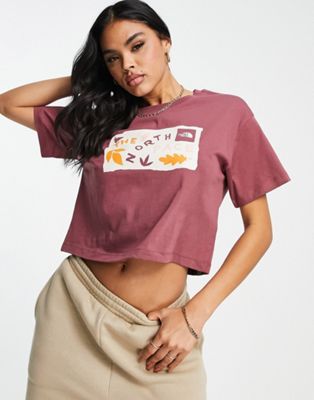 The North Face Leaf Drawing cropped chest print t-shirt in pink Exclusive at ASOS