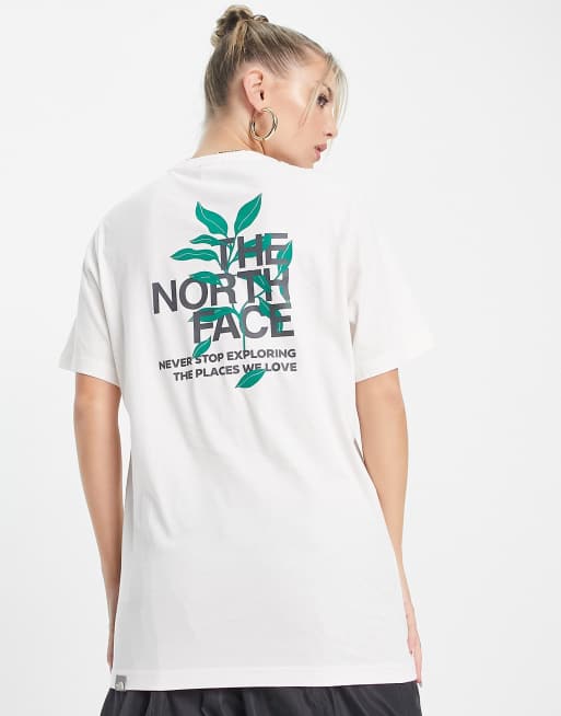 The North Face Leaves Graphic back print boyfriend fit t-shirt in cream Exclusive at ASOS