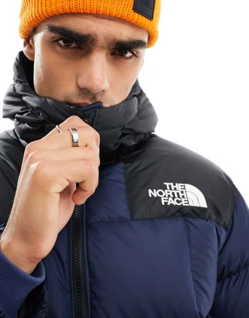 The North Face Lhotse hooded down puffer jacket in navy and black