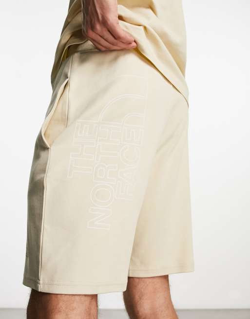 The North Face – Ljusbeige, lätta fleeceshorts med tryck baktill