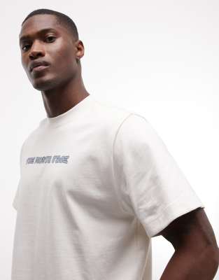 Locker geschnittenes T-Shirt in Wollweiß mit verdrehtem Logo Weiß XS