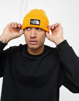 yellow north face beanie