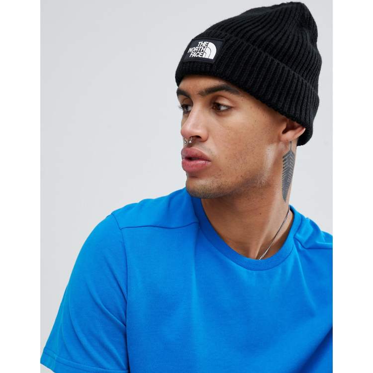 The North Face Logo Box Cuffed Beanie Hat in Black