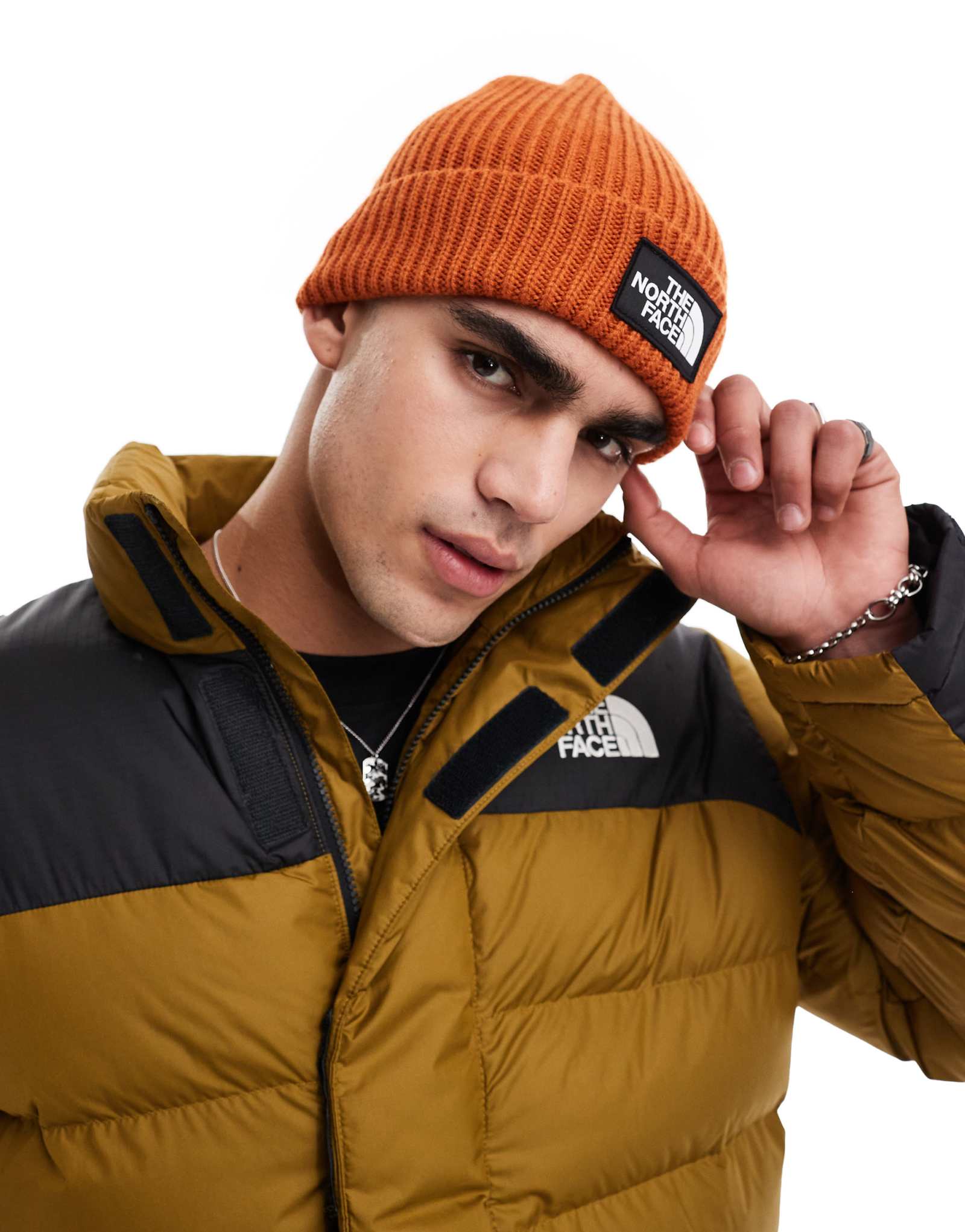 Шапка с манжетом с логотипом The North Face медно-коричневого цвета