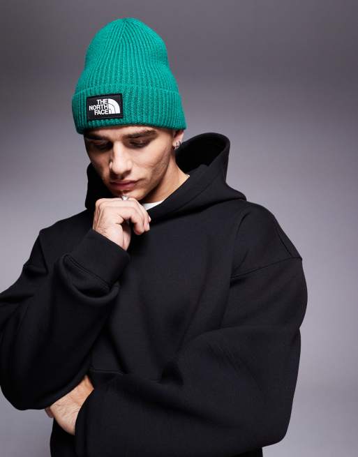 The North Face Logo Box cuffed beanie in evergreen | ASOS
