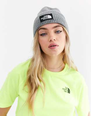 The North Face Logo Box Cuffed beanie in gray | ASOS