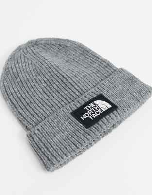 The North Face Logo Box cuffed beanie in grey φωτογραφία