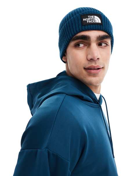 The North Face Logo Box cuffed beanie in petrol blue - view 1
