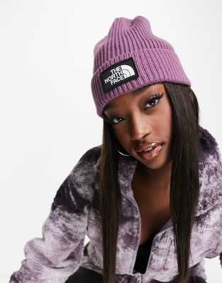 The North Face Logo Box Cuffed Beanie In Purple In Purple