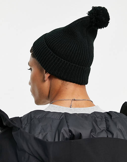 Men Caps & Hats/The North Face Logo Box Pom beanie in black 
