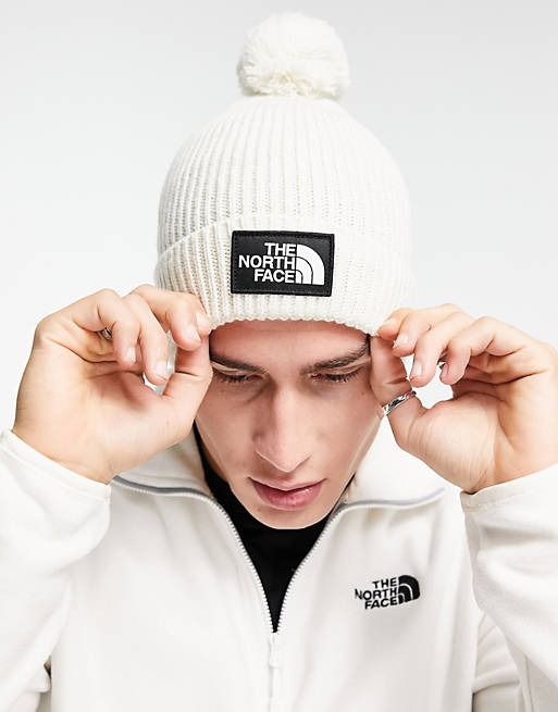 Accessories Caps & Hats/The North Face Logo Box Pom beanie in white 