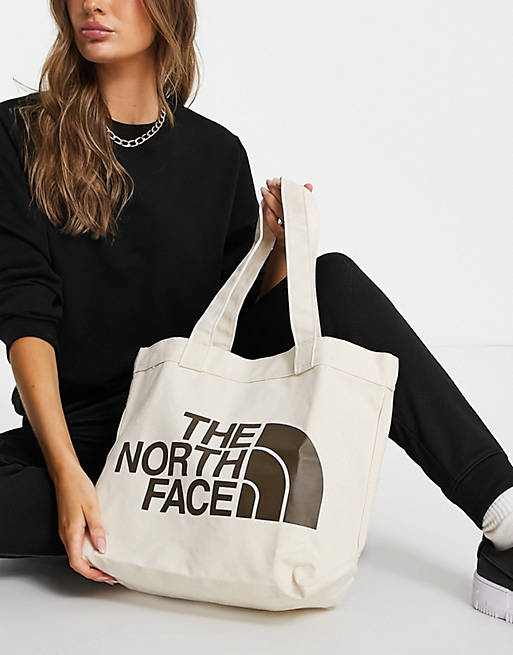 The North Face Logo Cotton tote bag in cream