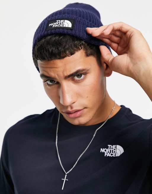 The North Face Logo Cuffed beanie in navy ASOS