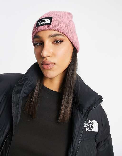 The North Face logo cuffed beanie in pink