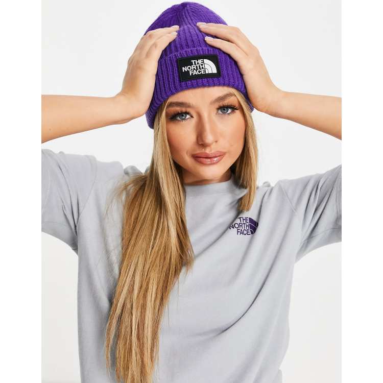 The North Face logo cuffed beanie in purple