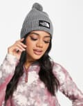 [The North Face] The North Face logo patch bobble hat in grey One Size Grey