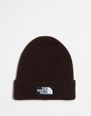 The North Face Logo patch cuffed beanie in brown