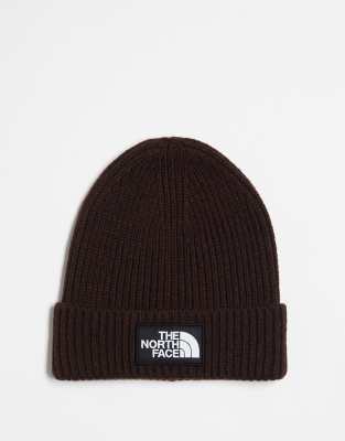 The North Face Logo patch cuffed beanie in brown | ASOS