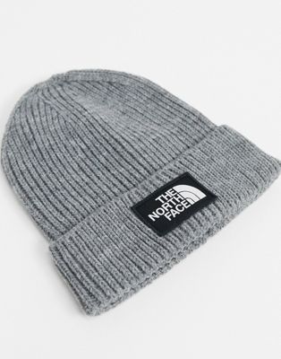 The North Face Logo patch cuffed beanie in grey - ASOS Price Checker