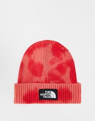 The North Face Logo patch cuffed beanie in red tie dye