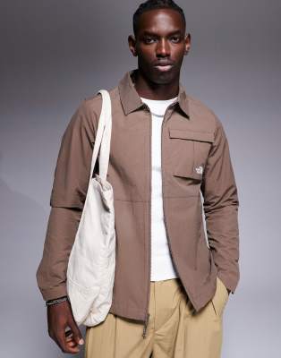 The North Face logo pocket zip overshirt in brown exclusive to ASOS