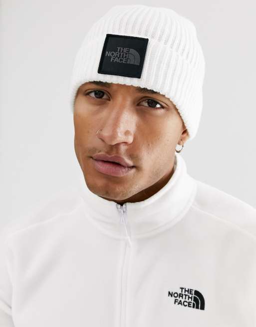 North face hot sale white beanie