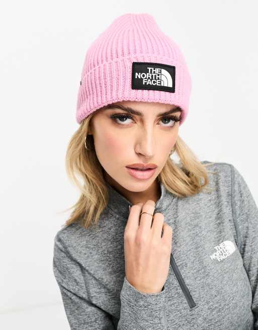 The North Face - Lyserød hue med logomærke og opsmøget kant