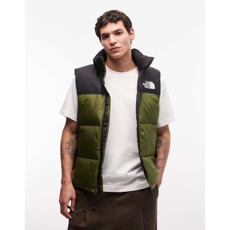 The North Face M 1996 retro nuptse vest in woodland green/tnf blac