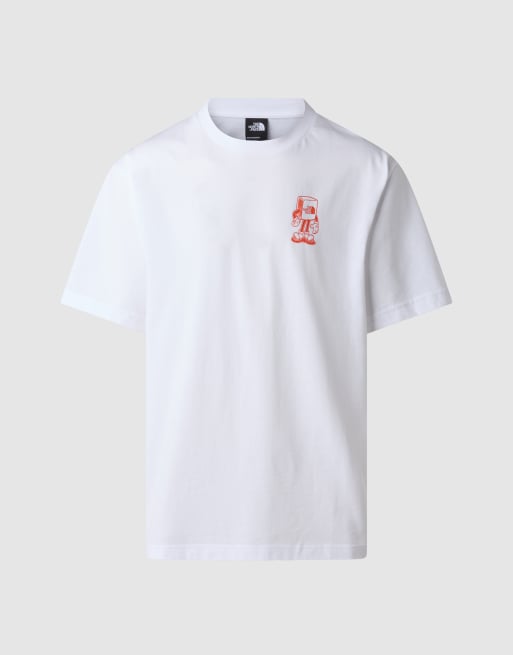 The North Face - M Weekend Rockin - T-shirt oversize a maniche corte bianco Tnf e rosso mandarino, 3 di 4