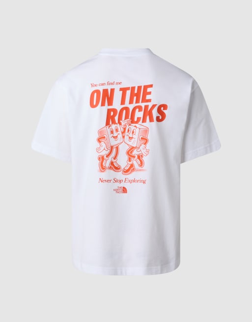 The North Face - M Weekend Rockin - T-shirt oversize a maniche corte bianco Tnf e rosso mandarino, 4 di 4