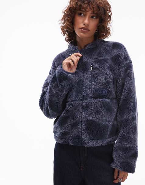 The North Face – Marinblå, mönstrad fleecejacka i kraftig teddy med dragkedja - view 1